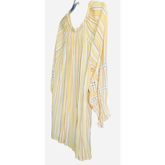 COMO BLACK WOMEN LONG SLV BUTTON V-NECK BLOUSE, WOMANS, 3X, YELLOW TAN STRIPES - Picture 3 of 11